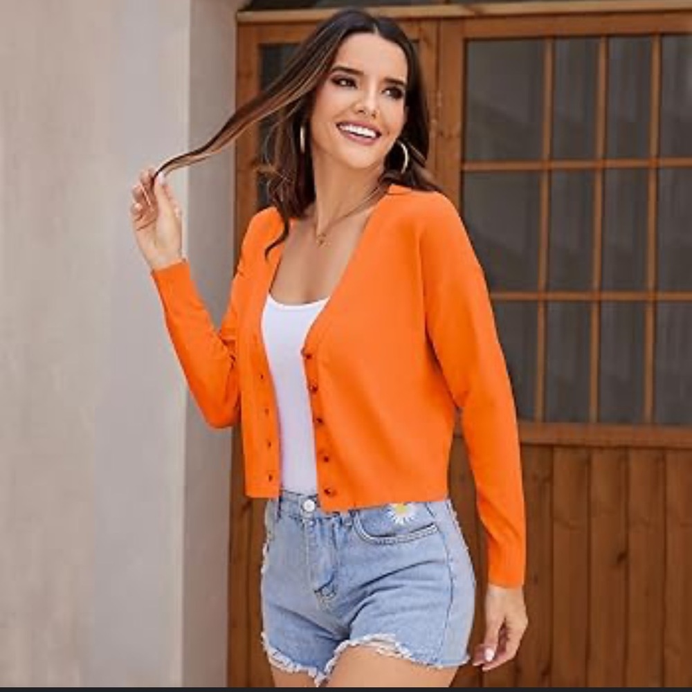 Onna Made in Korea Orange Button-Down Women's Cardigan Sweater